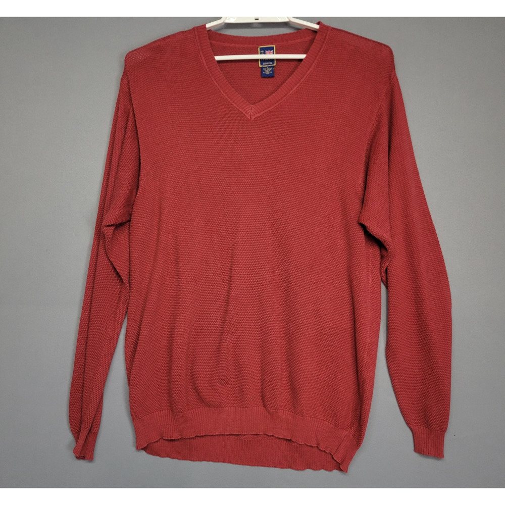 T‎ Harris Sweater Mens Large Red V Neck Pullover Made Italy Cotton Modal Knit